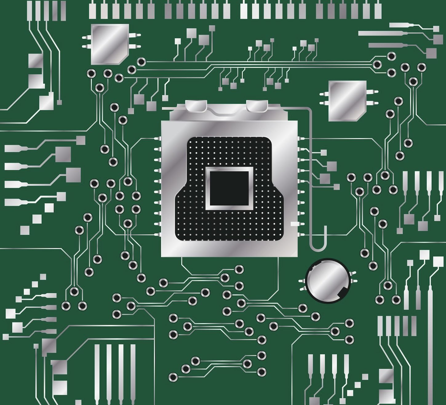 Printed circuit board with processor and components