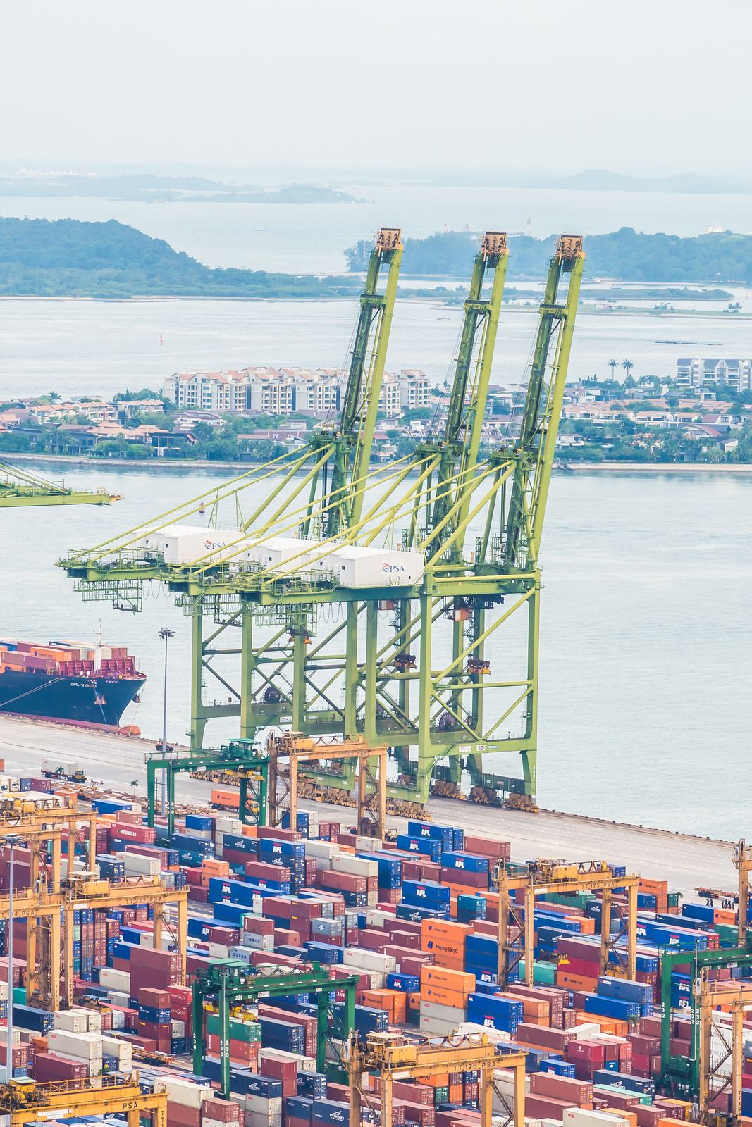 Container cranes at a seaport