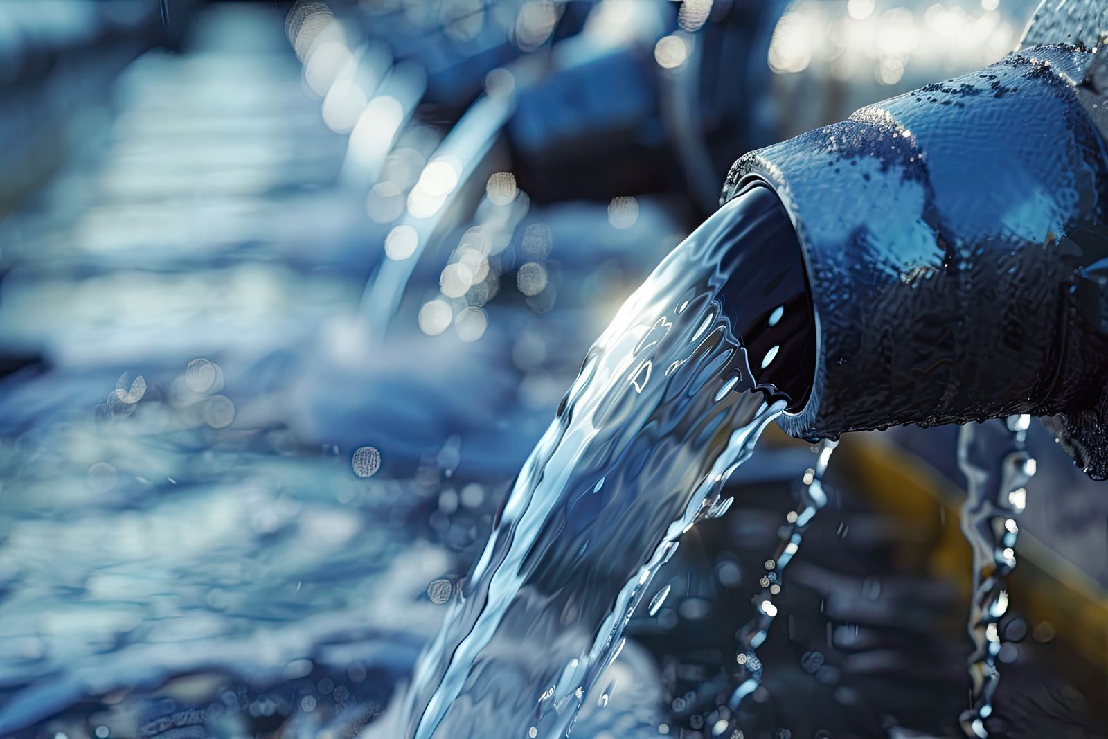 Water flowing from an industrial pipe